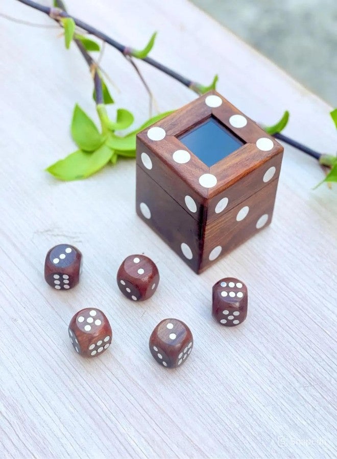 Timber Revival Co Sheesham Wood Dice Box with Aluminium Inlay - 3 x 3 x 3 in Cube - Includes 5 Wooden Dice - Handcrafted Ludo & Board Game Set, Natural Polished Finish - Image 1
